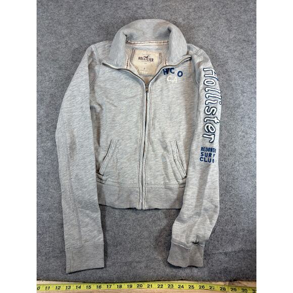 Hollister Full Zip Sweatshirt Womens Small Gray Redondi Surf Club Spellout Logo - Picture 1 of 6
